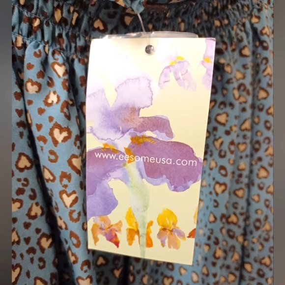 EE:SOME Smocked Leopard Heart Off Shoulder Puff Sleeve Top NWT - Picture 11 of 12